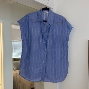 Sandro blue button up short sleeve blouse shirt size Large L